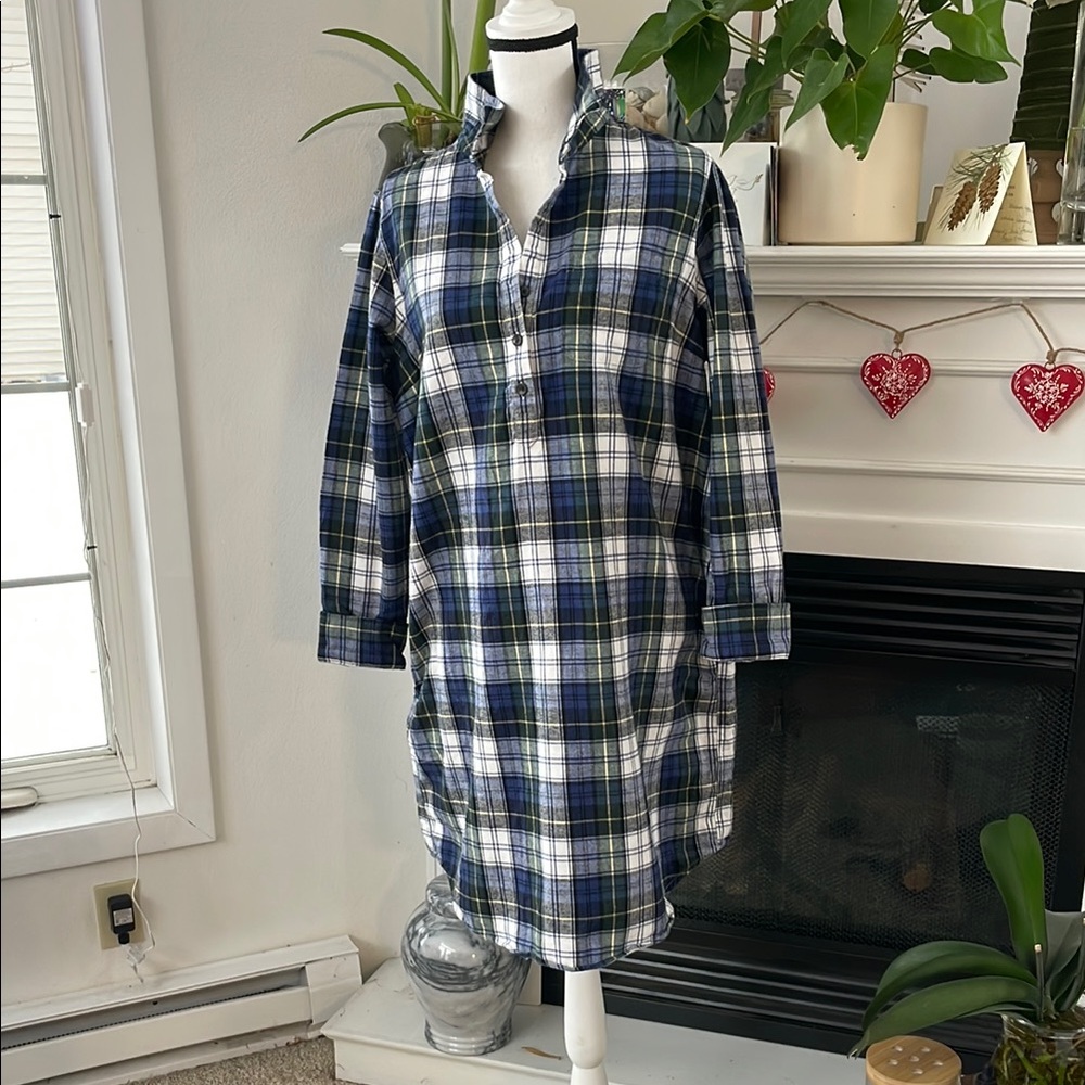 LL Bean Plaid Button-Up Shirt Dress